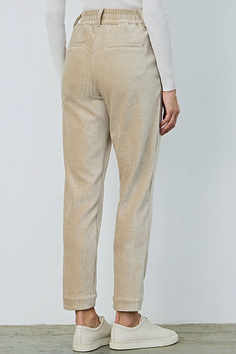 Зауженные вельветовые брюки на резинке, бежевые