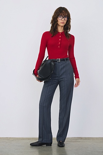 Лонгслив из шерсти в рубчик, красный