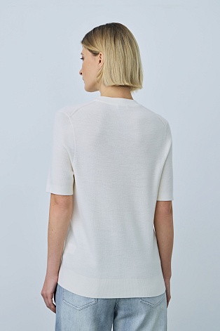 Тонкий джемпер из шерсти с коротким рукавом, молочный