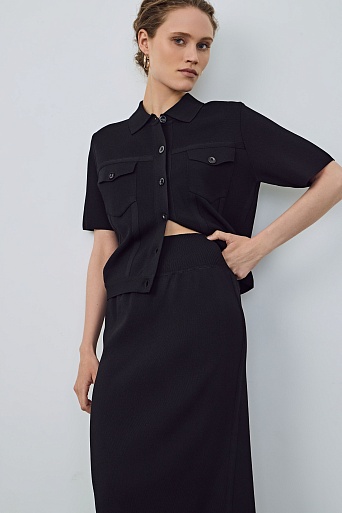 Трикотажный кардиган с коротким рукавом, черный