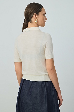 Вязаная футболка-поло, молочная