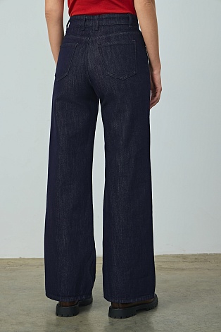 Широкие джинсы с высокой посадкой, темно-синие