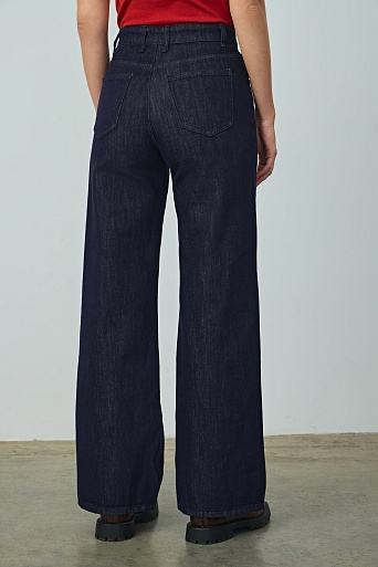 Широкие джинсы с высокой посадкой, темно-синие