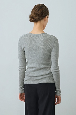 Лонгслив в рубчик, цвет серый меланж