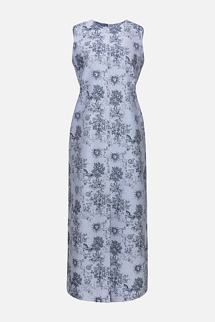 Серо-синее платье без рукавов с рисунком