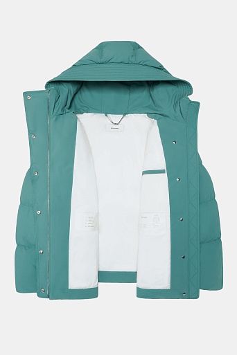 Пуховик-оверсайз с капюшоном, бирюзовый