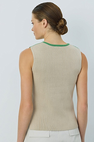 Двухцветный топ в рубчик, бежево-зеленый