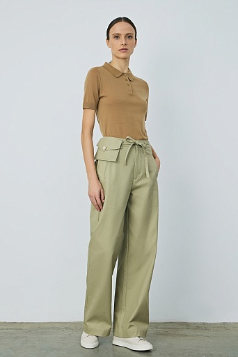 Прямые хлопковые брюки, фисташковые