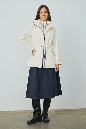 Удлиненная ветровка с капюшоном, молочная