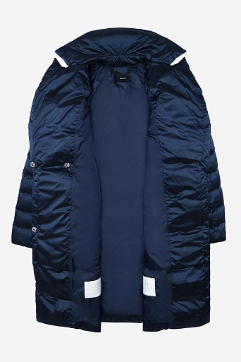 Пуховое пальто-кокон, темно-синее