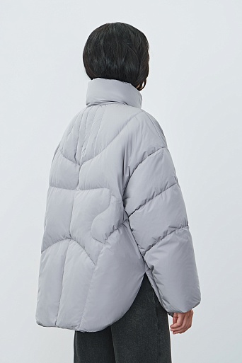 Пуховик с воротником стойкой, серый
