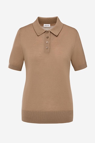 Вязаная футболка-поло, цвет карамель