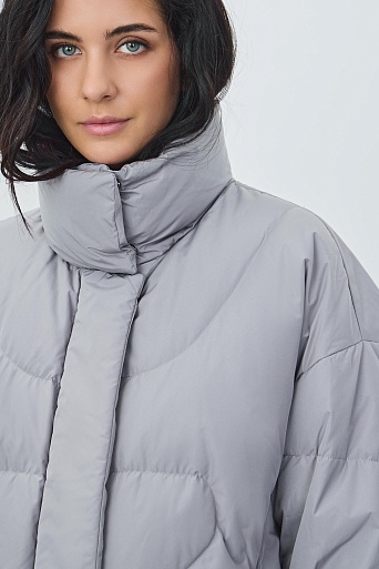 Пуховик с воротником стойкой, серый