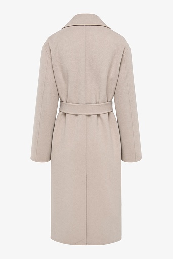 Пальто на пуговицах с поясом, пудровое
