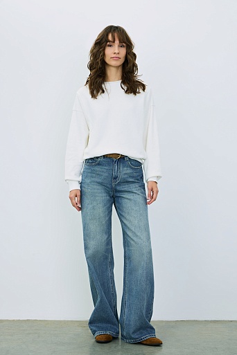 Свитшот из хлопка с текстурными вставками, белый