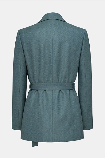 Удлиненный жакет из шерсти на поясе, бирюзовый  Francesca