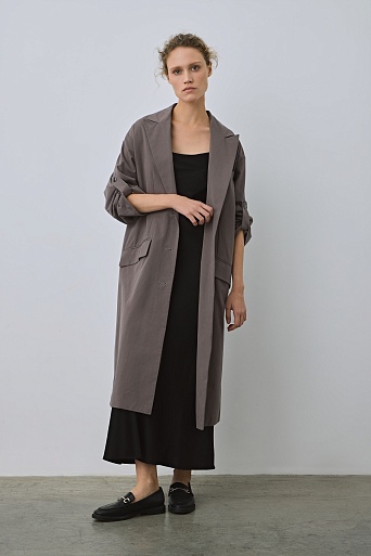 Плащ прямого кроя, коричневый