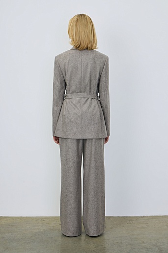 Свободные брюки с защипами, серо-бежевый меланж