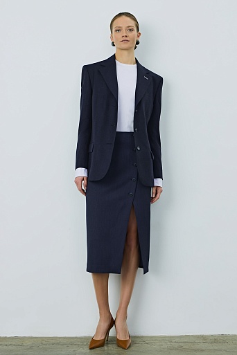 Юбка букле с ассиметричной застежкой, темно-синяя ALETTA