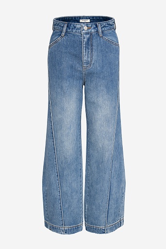 Джинсы с диагональными швами, голубые с потертостями