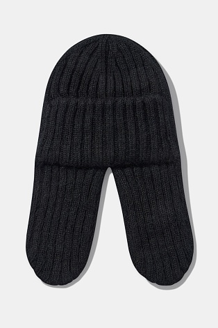 Шапка-ушанка в рубчик с ангорой, черная