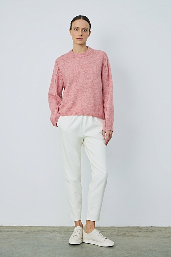 Джемпер из альпаки с декоративным швами, лососевый меланж