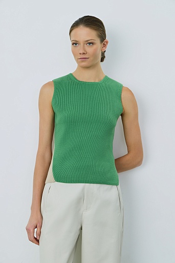 Двухцветный топ в рубчик, бежево-зеленый