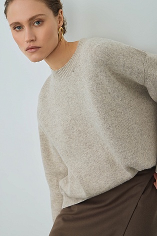 Хлопковый джемпер с кашемиром, бежевый меланж