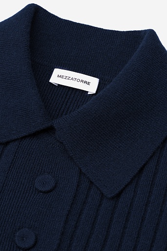 Поло из мериноса в рубчик, темно-синее