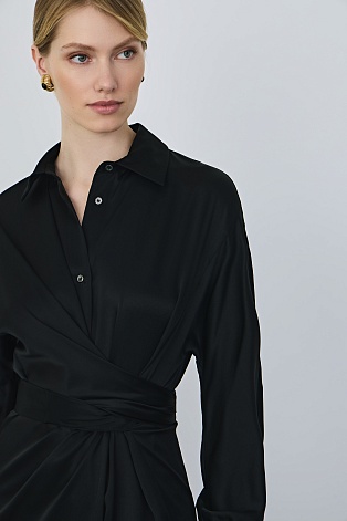 Платье-рубашка с длинным рукавом, черное
