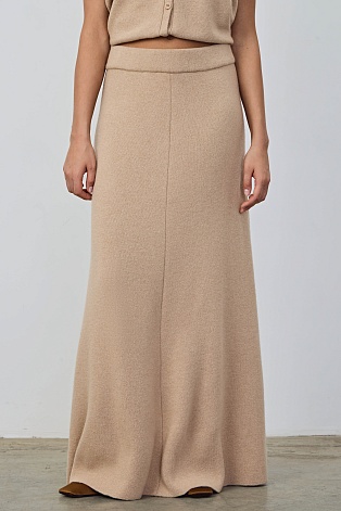 Трикотажная юбка-макси, бежевая