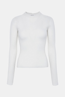 Тонкий джемпер из шерсти в рубчик, молочный