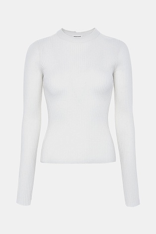 Тонкий джемпер из шерсти в рубчик, молочный