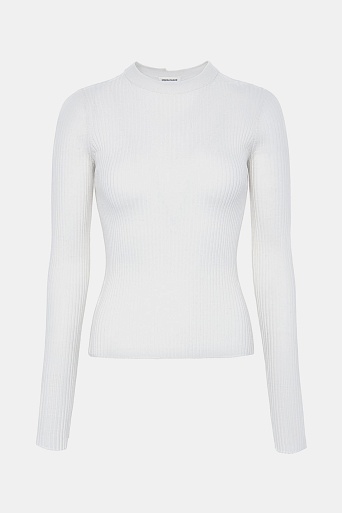 Тонкий джемпер из шерсти в рубчик, молочный