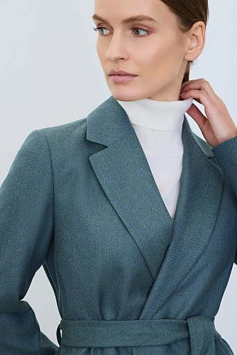 Удлиненный жакет из шерсти на поясе, бирюзовый  Francesca