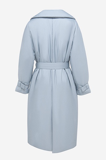 Пальто на поясе, серо-голубое