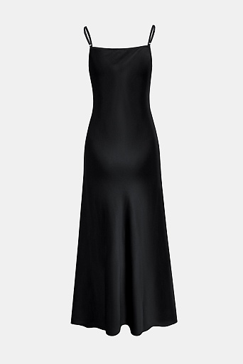 Атласное платье на бретельках, черное
