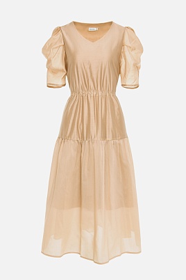 Бежевое платье с рукавами-фонариками