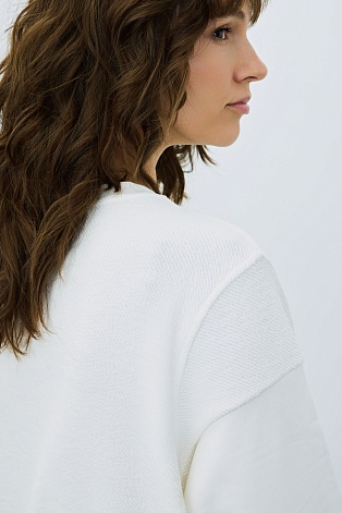 Свитшот из хлопка с текстурными вставками, белый