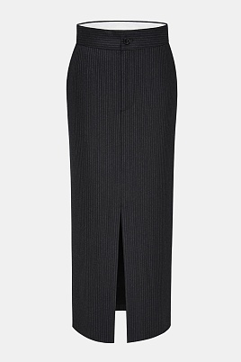 Длинная костюмная юбка в тонкую полоску, черная MARUSYA