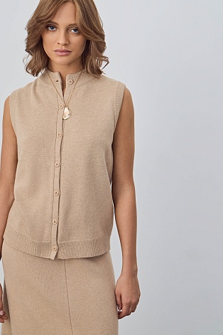 Трикотажный кардиган без рукавов, бежевый