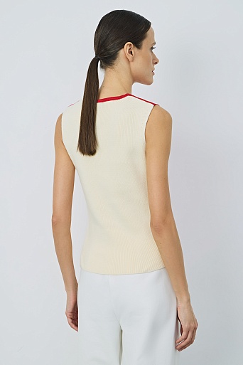 Двухцветный топ в рубчик, молочно-красный