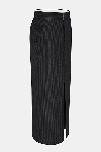 Длинная костюмная юбка в тонкую полоску, черная MARUSYA