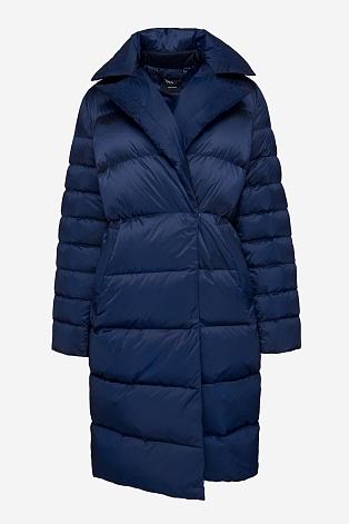Пуховое пальто-кокон, темно-синее