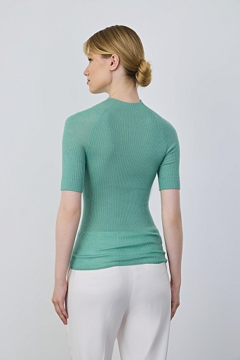 Водолазка в рубчик с коротким рукавом, мятная