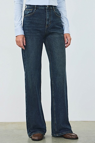 Свободные прямые джинсы, темно-синие 