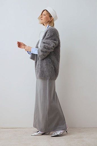 Мохеровый кардиган-оверсайз, серый меланж