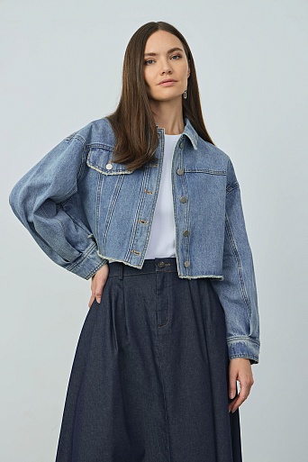 Укороченная джинсовая куртка, голубая