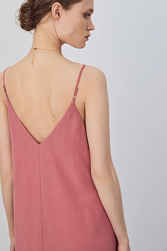 Платье А-силуэта на бретельках, коралловое