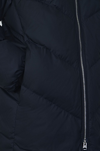 Удлиненный пуховик с капюшоном, темно-синий